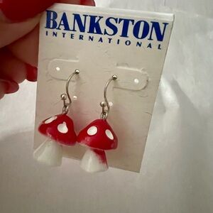 NEW Bankston International Mushroom Earrings, Red
